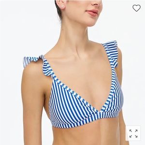 NWT! J. Crew striped ruffle shoulder V-neck bikini top (blue / white), Medium